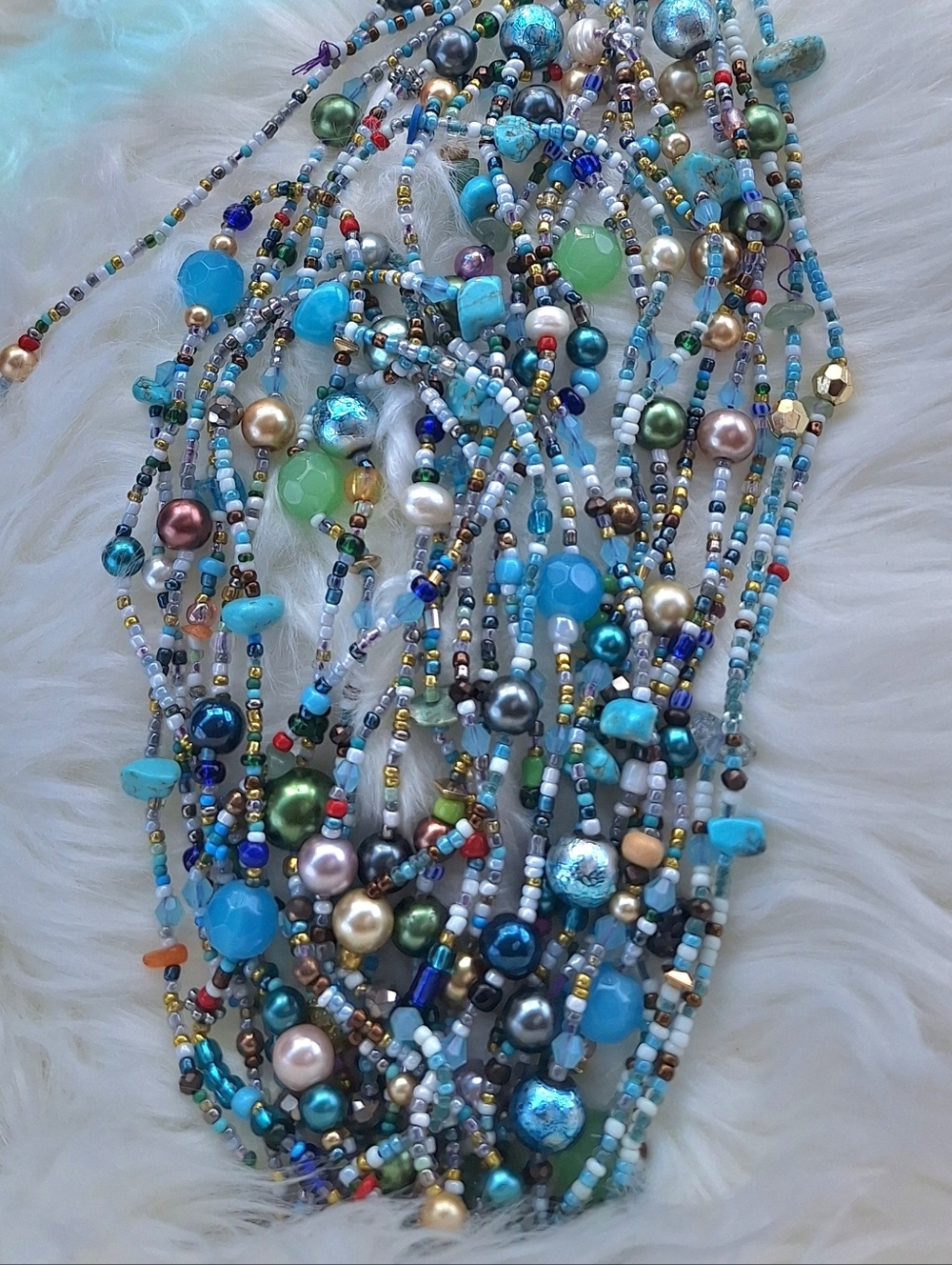 Multi-Strand Waist Beads In Sea Blue,Turquoise, Seed Bead  In 55inches